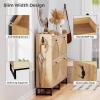 STIHBANTK 2-Tier Large Capacity Rattan Woven Shoe Cabinet with Flip Drawers, Narrow Accent Cabinet with Doors, Apartment Rubber Wood Console Cabinet for Entryway Hallway view 4