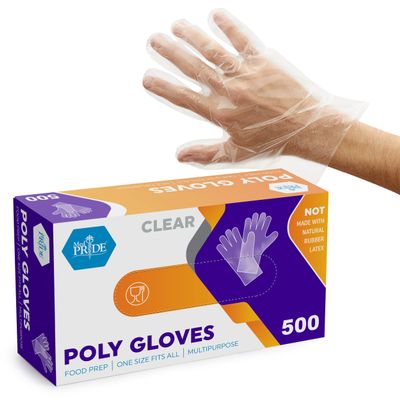 MED PRIDE Clear Food-Prep Poly Gloves,Latex-Free,One Size Fits All,500-Ct