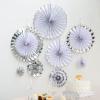 Efavormart Set of 8 White/Silver Paper Fan Decorations Paper Pinwheels Kit - 4" | 8" | 12" | 16" view 1
