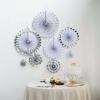 Efavormart Set of 8 White/Silver Paper Fan Decorations Paper Pinwheels Kit - 4" | 8" | 12" | 16" view 3