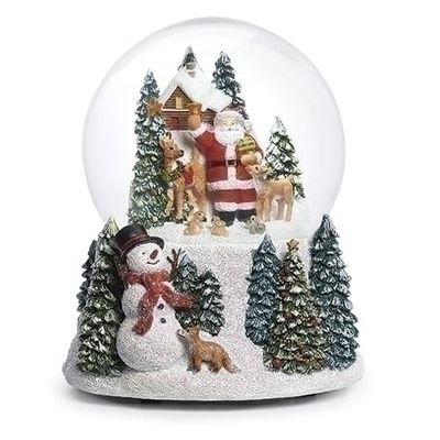 Roman Musical Santa and Animals Glitterdome, 5.7-inch Height, Christmas Decoration