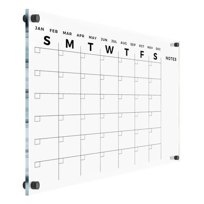 Acrylic Wall Premium Calendar with Black Hardware - Monthly and Weekly Board Family Planner - Dry Erase Family Calendar - Marker (24x18'' - Black Standoff)
