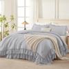 Andency Light Gray Ruffle Comforter Set King, Shabby Chic Farmhouse Bedding Comforter, Soft Lightweight Fluffy Microfiber Bet Set All Season 3 Pieces Solid Comforter Set view 1