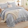 Andency Light Gray Ruffle Comforter Set King, Shabby Chic Farmhouse Bedding Comforter, Soft Lightweight Fluffy Microfiber Bet Set All Season 3 Pieces Solid Comforter Set view 2