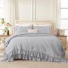 Andency Light Gray Ruffle Comforter Set King, Shabby Chic Farmhouse Bedding Comforter, Soft Lightweight Fluffy Microfiber Bet Set All Season 3 Pieces Solid Comforter Set view 3