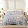 Andency Light Gray Ruffle Comforter Set King, Shabby Chic Farmhouse Bedding Comforter, Soft Lightweight Fluffy Microfiber Bet Set All Season 3 Pieces Solid Comforter Set view 4