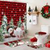 Lindameler 4Pcs Christmas Shower Curtain Set Cute Winter Snowman Pine Tree Christmas Bathroom Sets for Winter Holidays Bathroom Decor with Shower Curtain Bath Rugs Toilet Lid Cover Xmas Decor Sets view 2