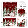 Lindameler 4Pcs Christmas Shower Curtain Set Cute Winter Snowman Pine Tree Christmas Bathroom Sets for Winter Holidays Bathroom Decor with Shower Curtain Bath Rugs Toilet Lid Cover Xmas Decor Sets view 3