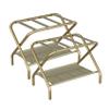 Smuxee Gold Luggage Rack Pack of 2, Foldable Suitcase Stand with Fabric Storage Shelf, Luggage Holder with 4 Nylon Straps for Hotel Guest Room Bedroom view 1