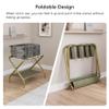 Smuxee Gold Luggage Rack Pack of 2, Foldable Suitcase Stand with Fabric Storage Shelf, Luggage Holder with 4 Nylon Straps for Hotel Guest Room Bedroom view 3