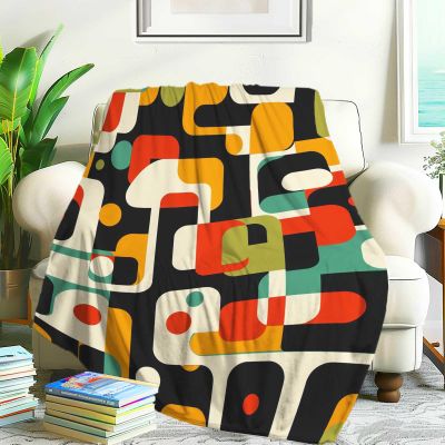 KozaHopa Vintage Theme Blanket Throw, Geometric Pattern with Colors of Orange, Green, Red Gift for Women Men Adults Kids, Soft Flannel Fabric, Couch/Living Room/Bedroom (60"x50")