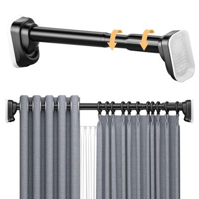 Tension Shower Curtain Rod, 40 50 70 110 160 210 260 310 360 410cm Stainless Steel Anti-Slip Adjustable Curtain Rods Bathroom Rod, No Drilling, for Bathroom, Closet, Window, Room Divider(Black,410-500
