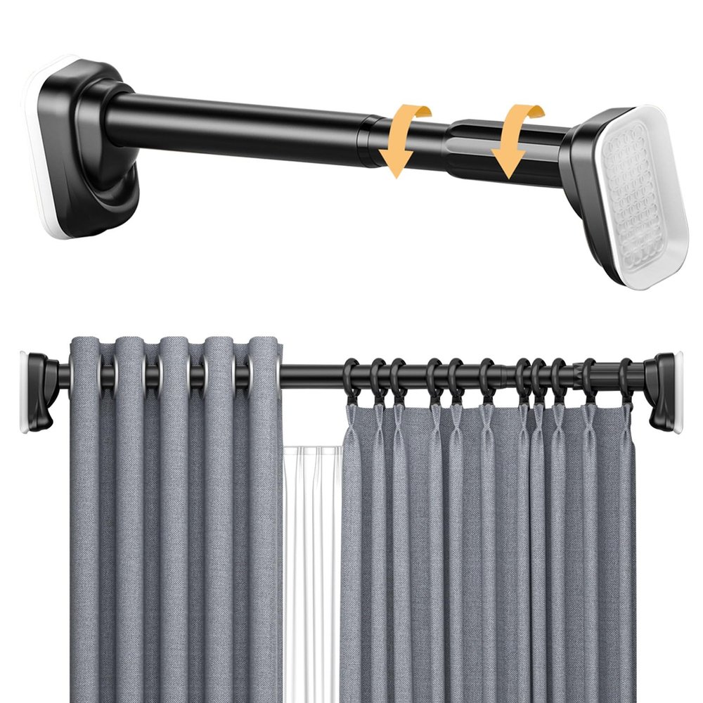 Tension Shower Curtain Rod, 40 50 70 110 160 210 260 310 360 410cm Stainless Steel Anti-Slip Adjustable Curtain Rods Bathroom Rod, No Drilling, for Bathroom, Closet, Window, Room Divider(Black,410-500