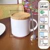 Acyhggi 14 oz Ceramic Coffee Mug Set of 2 with Solid Wood Lid & Spoon Stackable for Home/Restaurant. Microwave/Dishwasher Safe. Great for Latte, Ideal Wedding Gift in White view 2