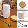 Acyhggi 14 oz Ceramic Coffee Mug Set of 2 with Solid Wood Lid & Spoon Stackable for Home/Restaurant. Microwave/Dishwasher Safe. Great for Latte, Ideal Wedding Gift in White view 4