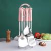Cooking Utensils Set with Holder 7 Pieces Kitchen Stainless Steel Cookware Set Metal Kitchen Utensil Set with Heat Resistant Ceramic Handle for Home Restaurant Dishwasher Safe, Pink view 1