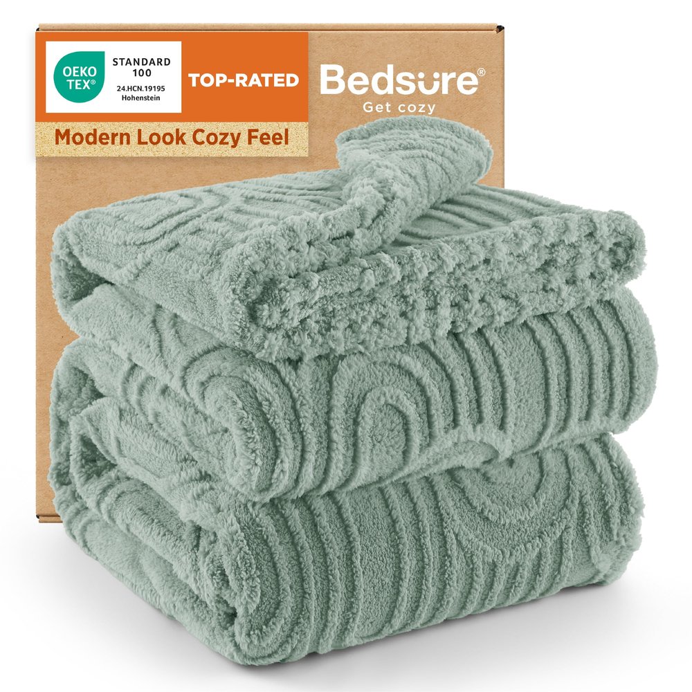 Bedsure GentleSoft Fleece Blanket Queen Size for Bed - Super Soft & Cozy, Fluffy Blankets for Women & Girls, Ideal for Sofa & Couch, Sage Green, 90x90 Inches