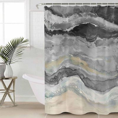 Anzona Gray Ombre Beach Waterproof Shower Curtains Set - Stall 54 x 78 Inch, Abstract Summer Coastal Waves Polyester Fabric Bathroom Curtain with 12 Hooks, Bathroom Accessories, 1 Panel