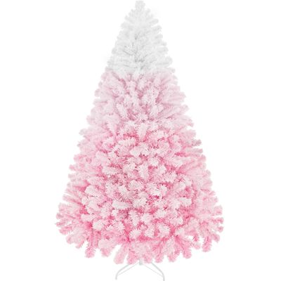 Topeakmart 6ft Flocked Artificial Christmas Tree with Foldable Stand & PVC Tips for Holiday Decoration-Pink Gradient & White