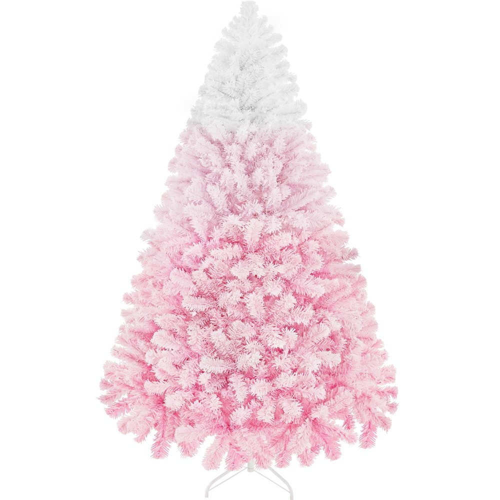 Topeakmart 6ft Flocked Artificial Christmas Tree with Foldable Stand & PVC Tips for Holiday Decoration-Pink Gradient & White