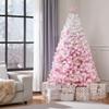 Topeakmart 6ft Flocked Artificial Christmas Tree with Foldable Stand & PVC Tips for Holiday Decoration-Pink Gradient & White view 2