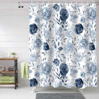 Anzona Purple Floral Waterproof Shower Curtains Set - Small 36 x 72 Inch, Abstract Watercolor Flowers Polyester Fabric Bathroom Curtain with 12 Hooks, Bathroom Accessories, 1 Panel