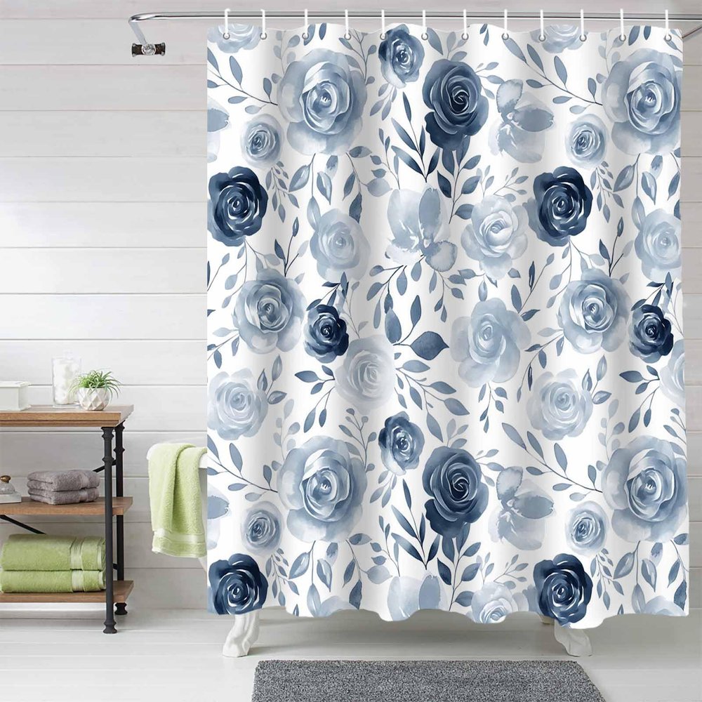 Anzona Purple Floral Waterproof Shower Curtains Set - Small 36 x 72 Inch, Abstract Watercolor Flowers Polyester Fabric Bathroom Curtain with 12 Hooks, Bathroom Accessories, 1 Panel