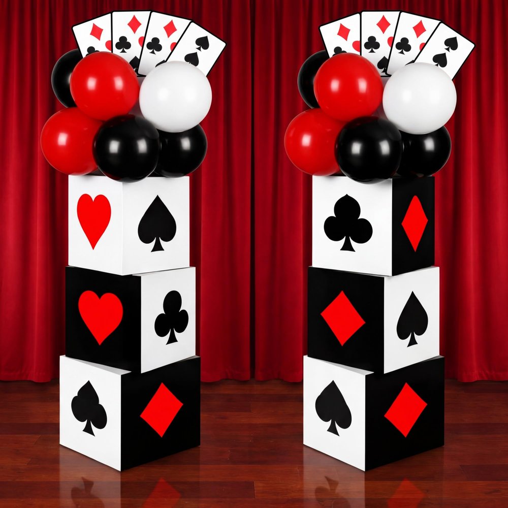 Vertintong 60 Pcs Casino Night Themed Party Decorations Poker Boxes Game Night Set 6 11 Inch Large Casino Boxes 6 Jumbo Cards Accessory 48 Balloon for Las Vegas Game