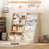 NACHES 4 Tier Kid Bookshelf Wooden 6 Sling Children Bookcase Toddler Montessori Bookcase Book Rack Display Toy Storage Organizer Book Display Shelf Stand Classroom Bedroom Nursery Playroom (Burlywood) view 4
