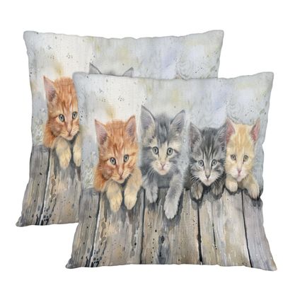 Tavisto Watercolor Cute Cats Throw Pillow Covers 20x20 Square Pillowcase Linen Pillow Case Modern Cushion Cover Decoration for Sofa Bed Chair Car, Set of 2
