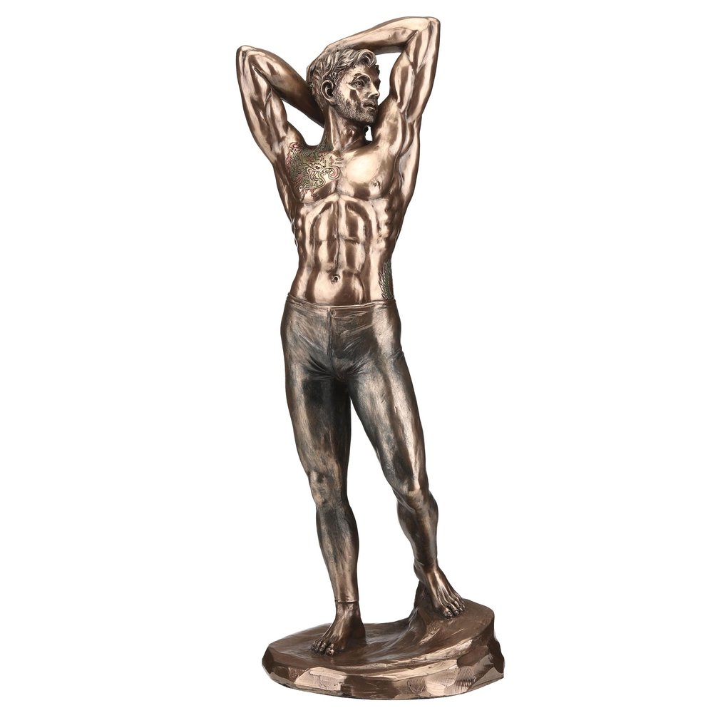 Veronese Design 11 3/4 Tattooed Male in Tights Strething Pinup Pose Cold Cast Resin Bronze Finish Sculpture