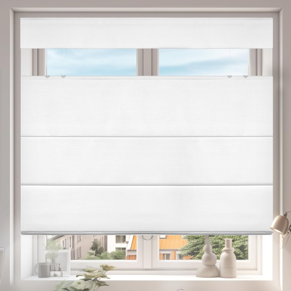 HOTSOON Top Down Bottom Up Roman Shades for Window,Cordless Blackout Room Darkening Fabric Roman Shades,Thermal Insulation Custom Blinds for Living Room Loft,White,57" W x 56" H