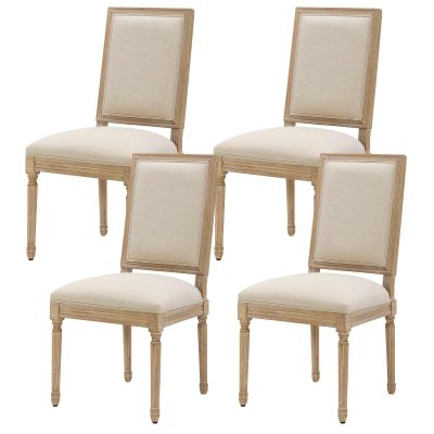 French Country Dining Chairs Set of 4 Farmhouse Kitchen Chairs with Rectangular Back and Solid Wood Legs, Upholstered Dining Chairs for Dining Room Bedoom Kitchen