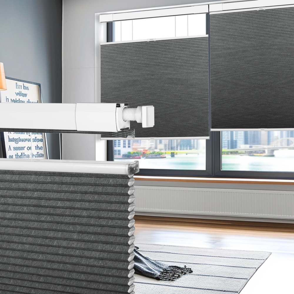 DOING-X Top Down Bottom Up Cellular Blinds, Cordless Cellular Shades Blackout, Jacquard Fabric Honeycomb Window Shade for Windows(41.5" W x 48" H) Black