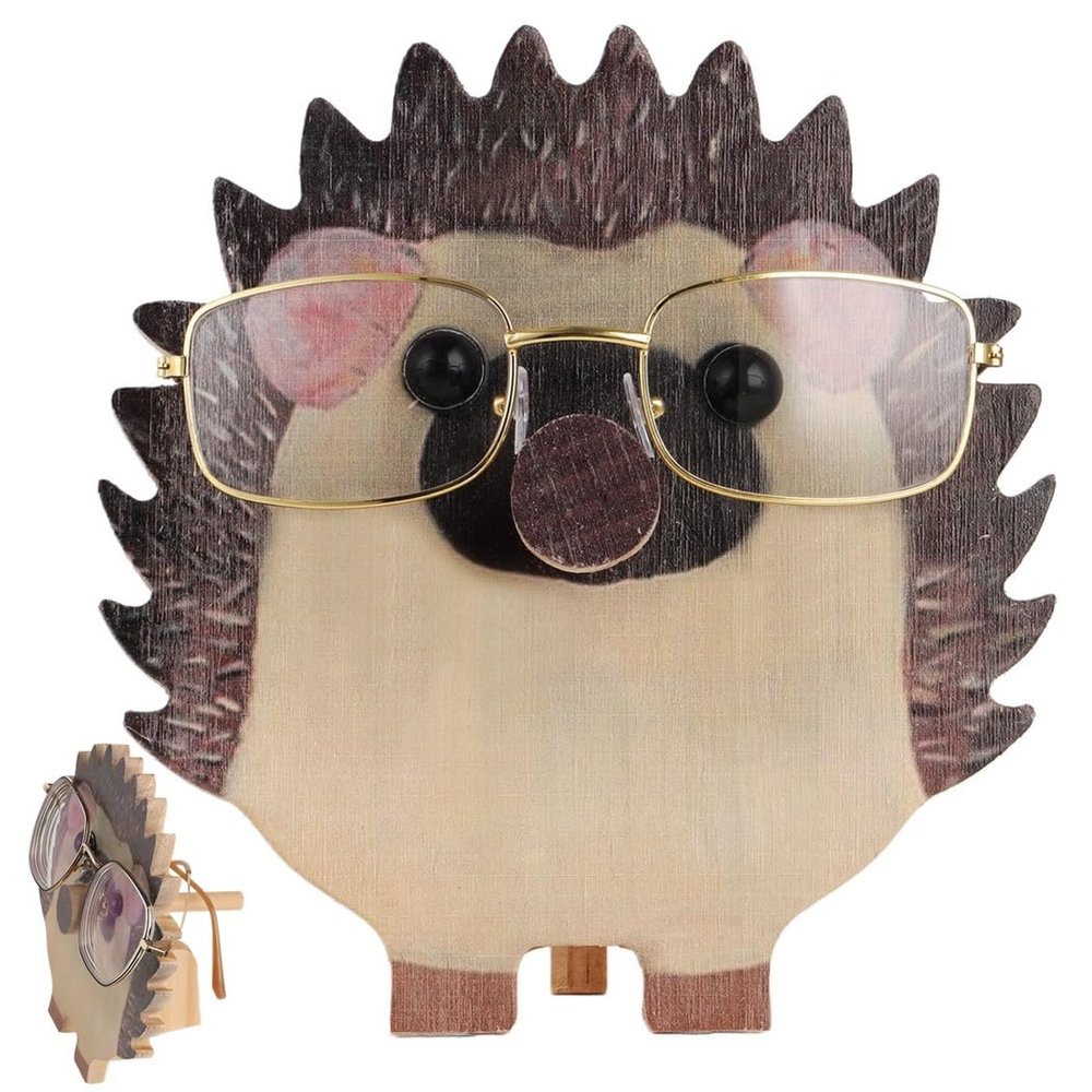 LUMINFLY Handmade Sunglasses Display Stand, Wooden Hedgehog Glasses Holder for Home, Cute Handmade Wooden Glasses Frame, Handmade Creative Pet Eyeglasses Holder, Office, and Nightstand, Desk