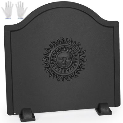 TECANA Fireback for Fireplace 16 Inches - Fireplace Back Plates with Feets | Fireplace Heat Reflector Boho Style Sun Pattern (16 Inches)