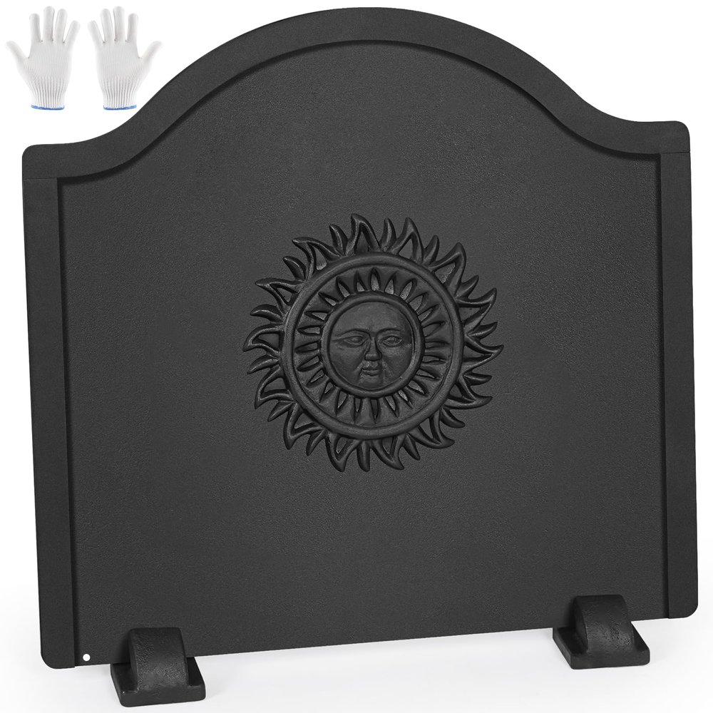 TECANA Fireback for Fireplace 16 Inches - Fireplace Back Plates with Feets | Fireplace Heat Reflector Boho Style Sun Pattern (16 Inches)