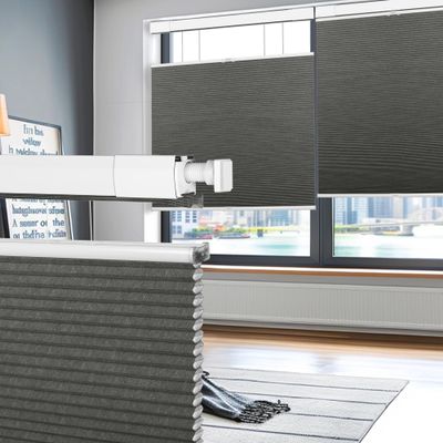 DOING-X Top Down Bottom Up Cellular Blinds, Cordless Cellular Shades Blackout, Jacquard Fabric Honeycomb Window Shade for Windows(37" W x 48" H) Gray