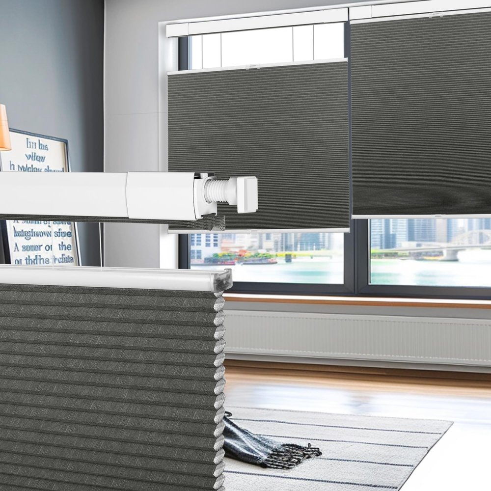 DOING-X Top Down Bottom Up Cellular Blinds, Cordless Cellular Shades Blackout, Jacquard Fabric Honeycomb Window Shade for Windows(37" W x 48" H) Gray