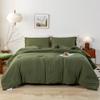 BOHOPOPM 7 Pieces Solid Color Ultra-Soft Elegant Natural Full Size Bed Sheets and Comforter Set with Flat Sheet Fitted Sheet 2 Pillow Cases 2 PillowShams Lightweight All Season Use, Olive Green Full view 1