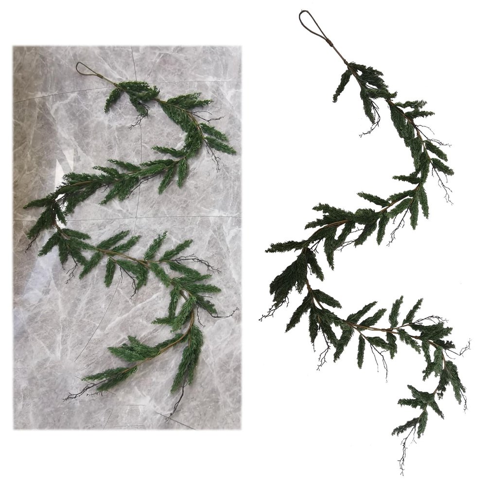 10FT Christmas Garland, Cedar Garland, Christmas Pine Garland, Christmas Greenery Garland, Faux Cypress Cedar Pine Needles Greenery Garland for Home Wall Winter Decoration (8FT)