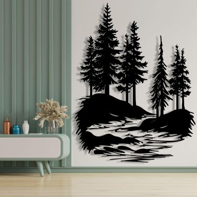 lunwall Metal Pine Tree Wall Art, Metal Forest Wall Art, Pine Branch Wall Decor, Christmas Tree Wall Decor, Forest Wall Hanging, Nature Lover Gift (Style 3, 30" H x 23" W / 76 x 57 cm)