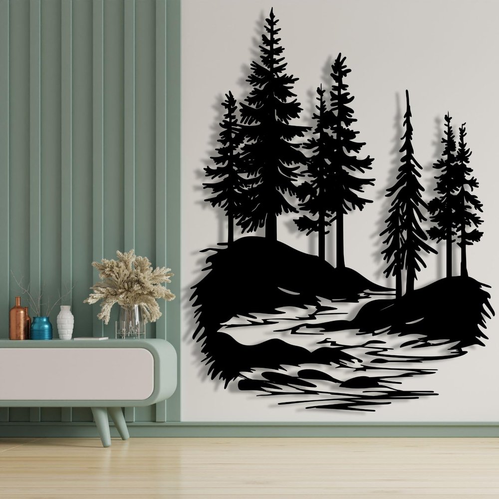 lunwall Metal Pine Tree Wall Art, Metal Forest Wall Art, Pine Branch Wall Decor, Christmas Tree Wall Decor, Forest Wall Hanging, Nature Lover Gift (Style 3, 30" H x 23" W / 76 x 57 cm)