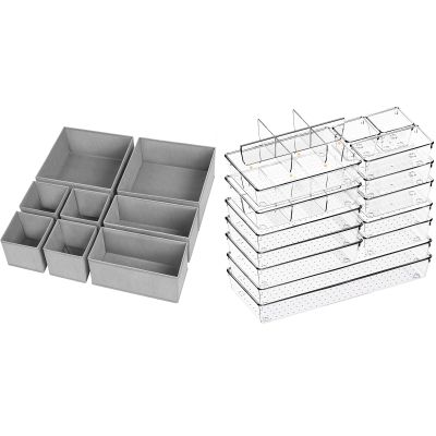 Criusia 8 Pack Foldable Drawer Organizers & Storage with 18 Clear Kitchen Trays