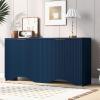 63.20" Retro Design Console Table Narrow Long Hallway/Entryway Table Entryway Table Modern Vertical Stripes and Wavy Design Wood Sideboard Buffet Cabinet for Hallway Entryway Living Room view 1