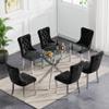 Glass Dining Table Set for 6,7 Piece Kitchen Room Dining Set,51'' Rectangle Dinner Table with 6 Tufted Velvet Kitchen Chairs and Tempered Glass Table Top for Dining Room Furniture (Silver&Black, 7PCS) view 2