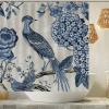 WoGuangis Waterproof Shower Curtain Indigo Blue Chinoiserie Bird Bath Curtain 72x72in Hydrangea Camellia and Peacock Polyester Bathroom Curtain with Hooks Chinoiserie Chic Asian Shower Curtains view 2