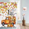 Anzona Hello Fall Waterproof Shower Curtains Set - Extra Long 72 x 96 Inch, Rustic Truck Pumpkin Maple Leaf Sunflower Polyester Fabric Bathroom Curtain with 12 Hooks, Bathroom Accessories, 1 Panel view 4