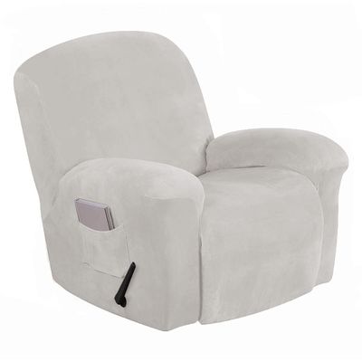 Gavilion 1 Piece Velvet Recliner Covers, Recliner Chair Cover with Pocket and Elastic Bottom, Stretch Couch Slipcovers Non-Slip Stylish Furniture Protector, Machine Washable,White