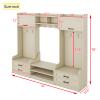 4-in-1 Detachable Hall Tree with Bench and Shoe Storage Cabinet, Multiple Functions Hallway Coat Rack with 4 Storage Drawers and 7 Hooks, Freestanding Closet Organizer for Bedroom, Living Room, Beige view 2